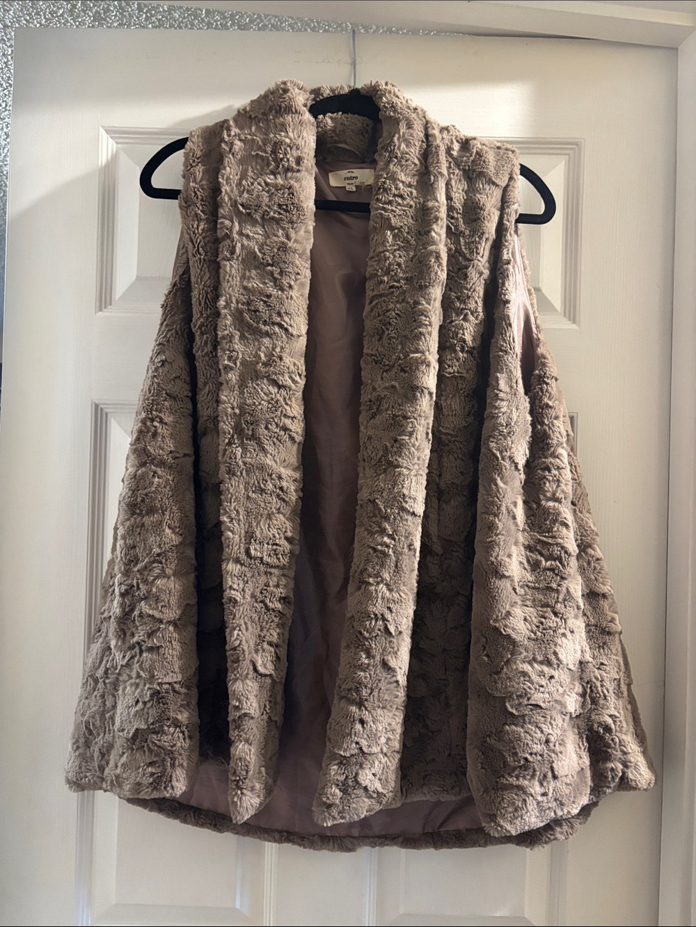 entro Faux Fur Coat in Taupe Brown and Dusty Mauve Lining